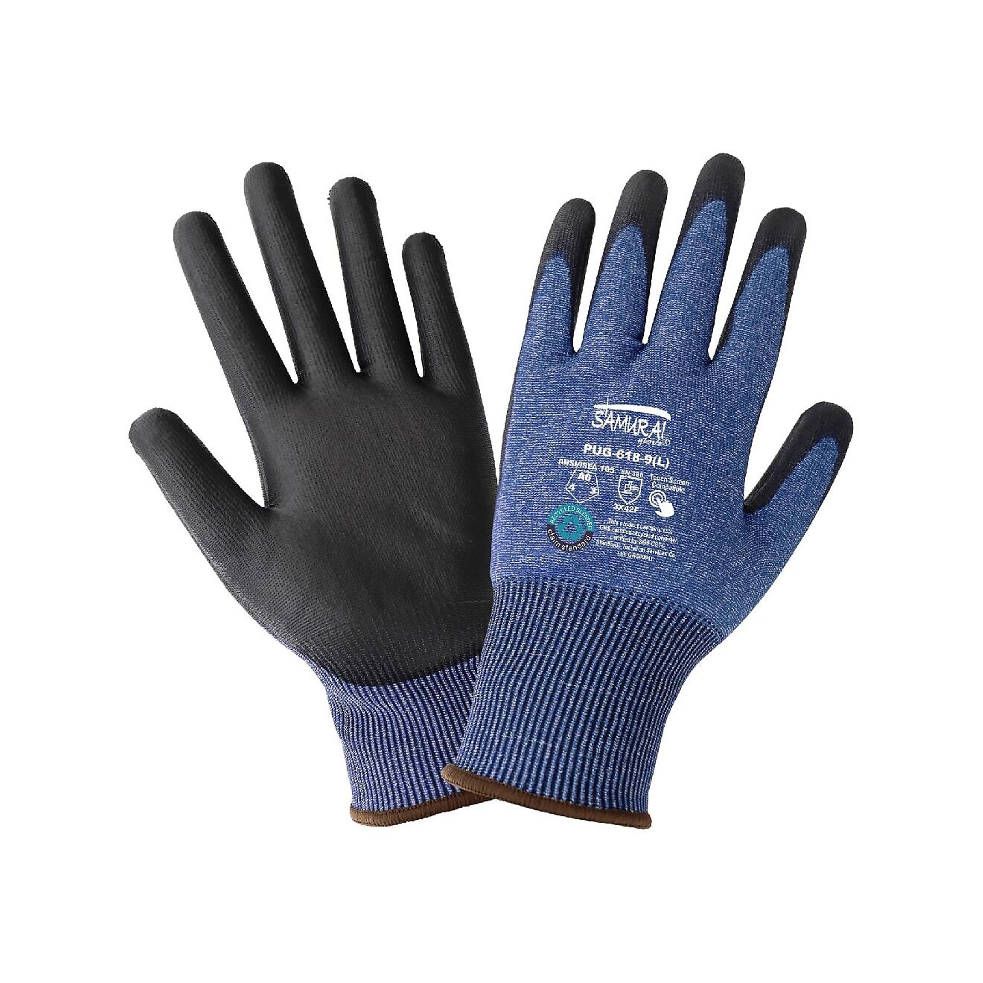 Global Glove 18ga rPET, PU Coated, A6 Cut Resistant Gloves - 12 Pairs